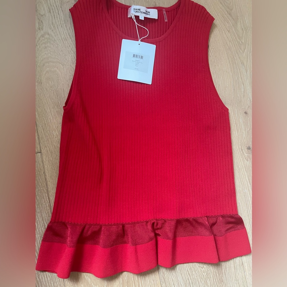 Diane Von Furstenberg Red Ruffled Tank Top